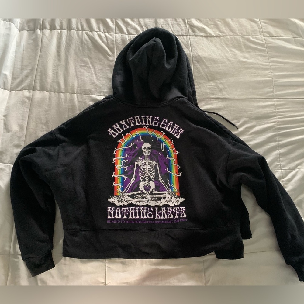 Empyre Fur-Lined Skeleton Crop Hoodie